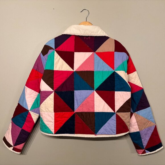 Handmade Quilted Jacket Coat Cotton XS-Small Pink Blue Purple Cropped - Picture 5 of 11